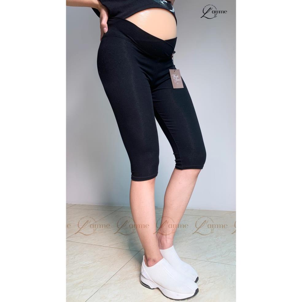 Quần đùi bầu cạp chéo cotton  - Quần Legging bầu cạp chéo, chất liệu cotton co giãn tốt, mỏng thoáng, phù hợp với mùa hè