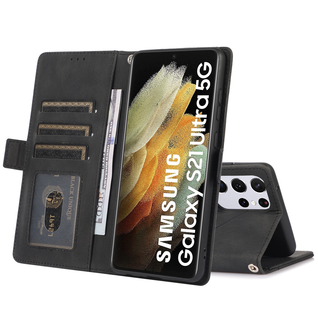 Ốp Điện Thoại Da Gập Nam Châm Kiểu Ví Cho Samsung Note 8 9 10 20 Ultra Plus A72 A52S A7 A6 2018