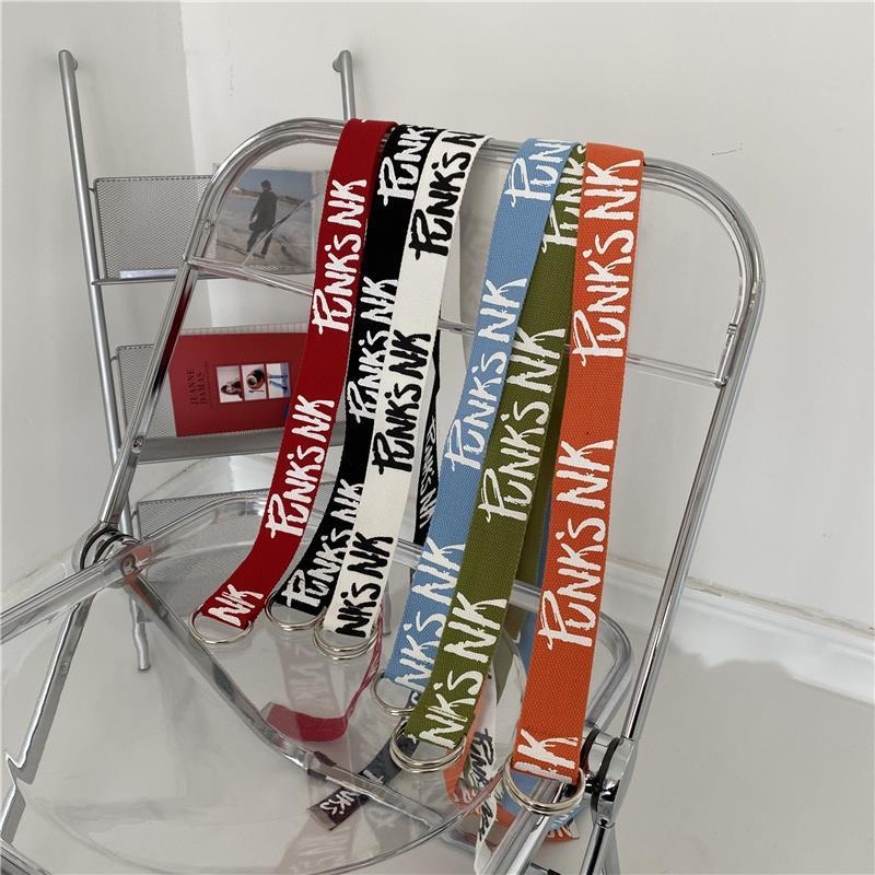 Thắt Lưng Vải Canvas Phối Hai Khóa Tròn In Chữ Graffiti Thời Trang Cá Tính