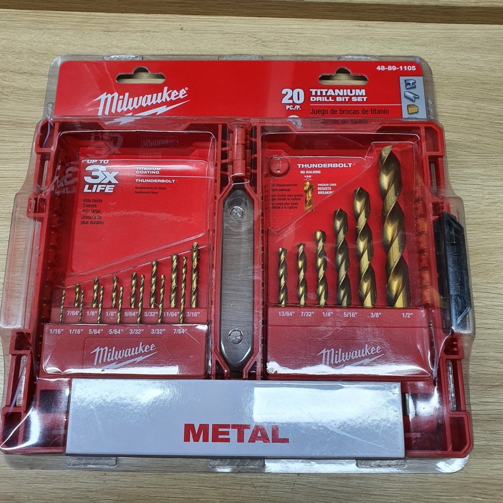 Bộ mũi khoan chân kẹp Milwaukee 48-89-1105 Thunderbolt Titanium 20 chi tiết