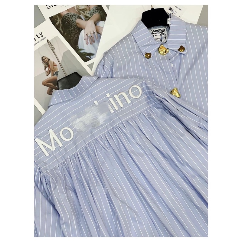 Áo sơ mi babydoll moschino khuy gấu kim anh bùi