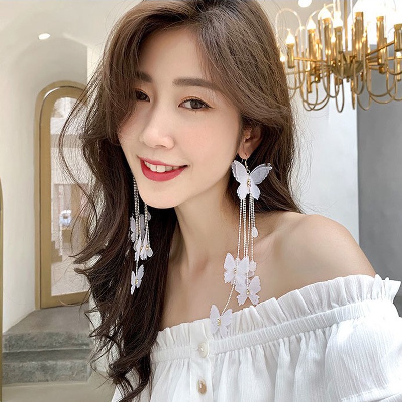 1 Đôi Bông Tai Dáng Dài Hình Bướm Phong Cách Bohemian Đơn Giản Thời Trang Hàn Quốc Cho Nữ