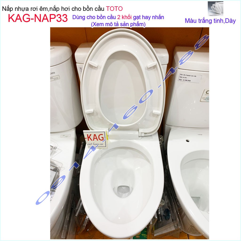 Nắp cho bàn cầu Toto KAG-NAP33 rơi êm, nắp hơi xí bệt 2 khối C320-C325-C351 nhựa trắng dày-sáng bóng