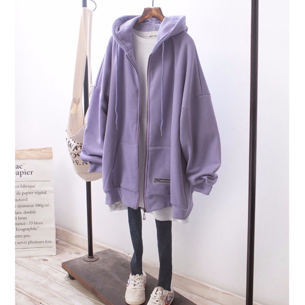 【Yuki】Áo khoác nỉ mũ rộng màu tím mộng mơ | BigBuy360 - bigbuy360.vn