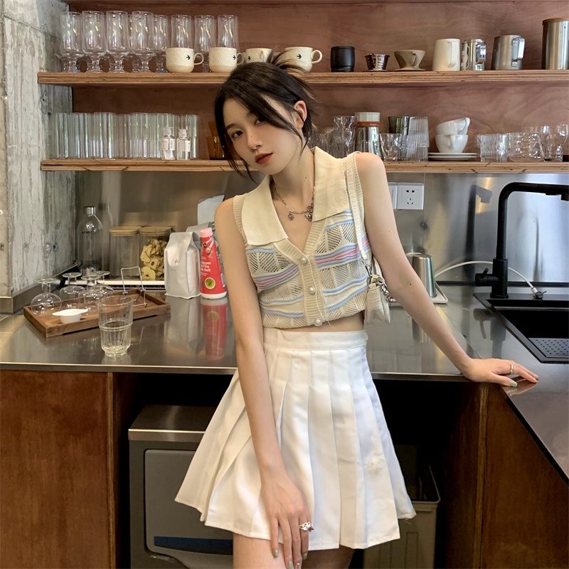 Áo Dệt Kim Sát Nách Cổ Chữ V Thời Trang Xinh Xắn Cho Nữ