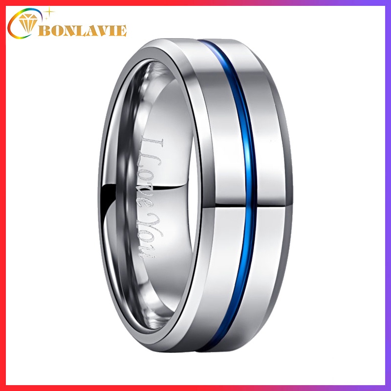 Nhẫn Cưới Nam BONLAVIE Rãnh 8mm Chất Liệu 100% Carbide Size 6 Đến 14