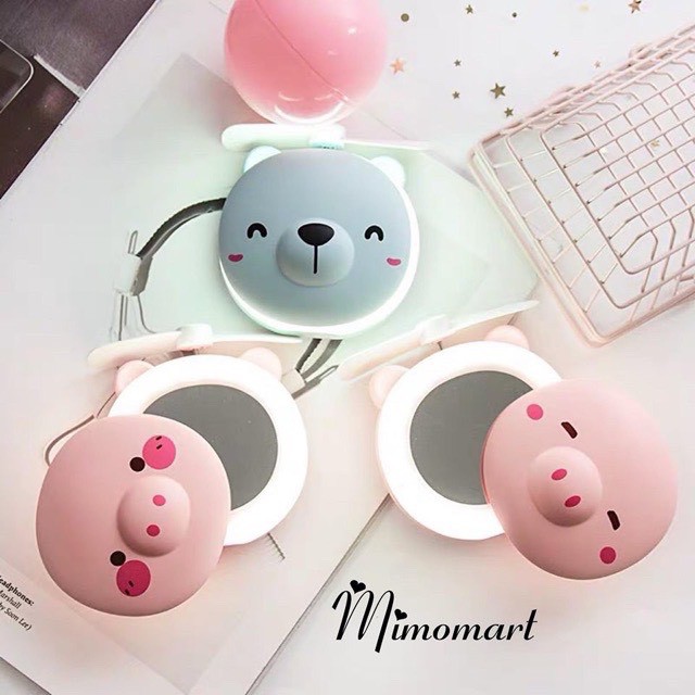 Gương soi kèm quạt và đèn cute 3 in 1 siêu xinh [MÀU NGẪU NHIÊN]