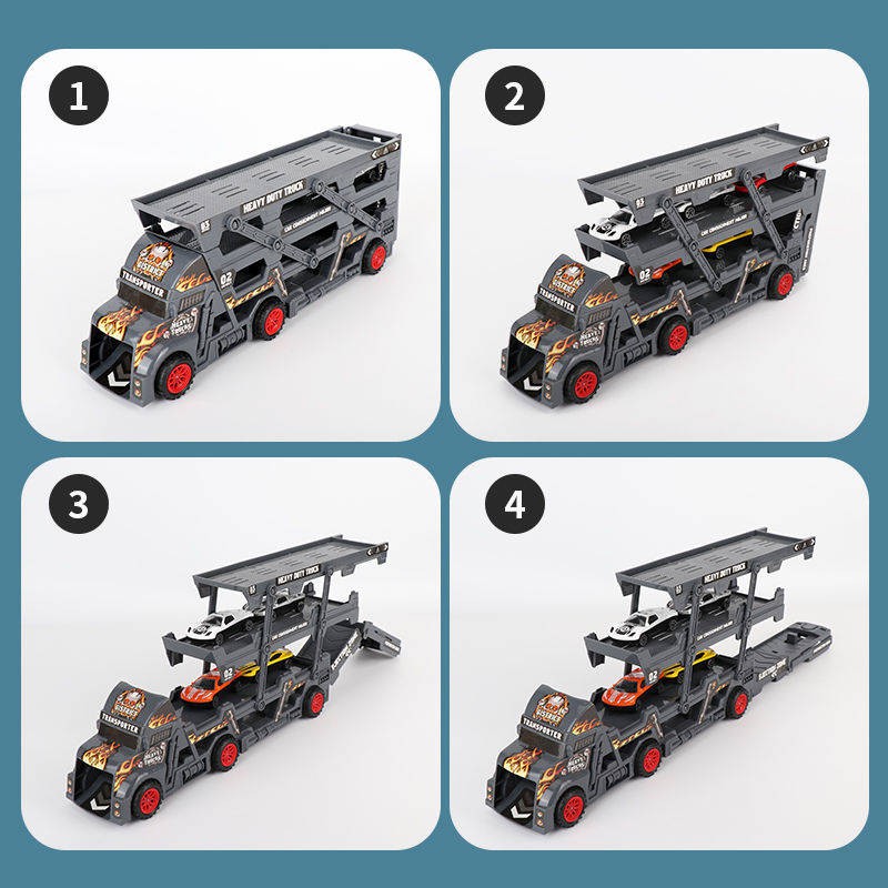 Gấp hai lớp biến thể xe tải container vận chuyển xe phát ra hợp kim mô phỏng mô hình xe trẻ em đồ chơi trẻ em