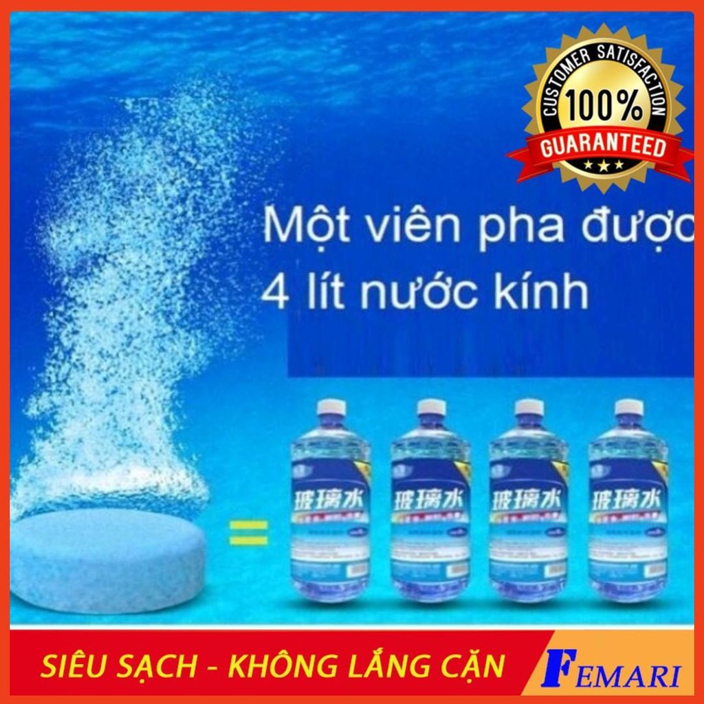 Bộ 100 Viên sủi rửa bề mặt kính - Pha nước 4 lít nước rửa kính xe, chất tẩy rửa kính lái xe ô tô FEMARI