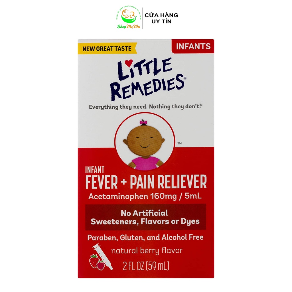 Siro hạ sốt giảm đau cho trẻ sơ sinh Little Remedies Infant Fever+ Pain Reliever Natural Berry.