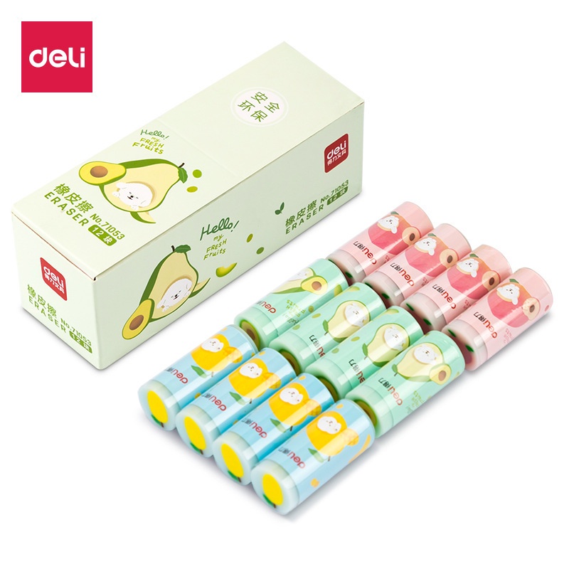 Gôm tẩy Deli hình trụ vẽ hoa quả nhiều màu - 71053