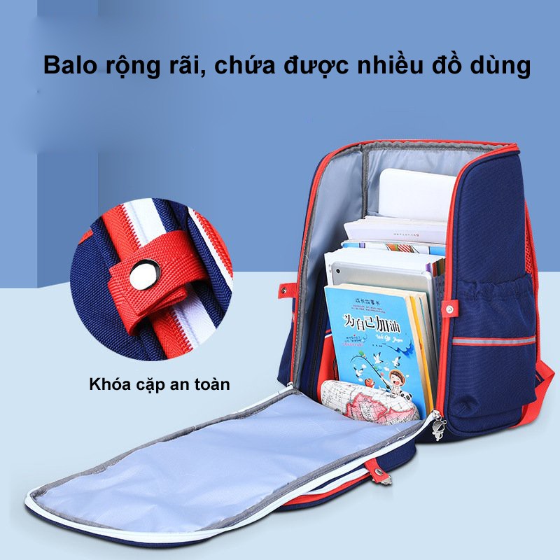 Balo học sinh CSOSD chất liệu siêu nhẹ, chống thấm, bảo vệ cột sống, phản quang ban đêm + Tặng cá heo viết chữ đẹp