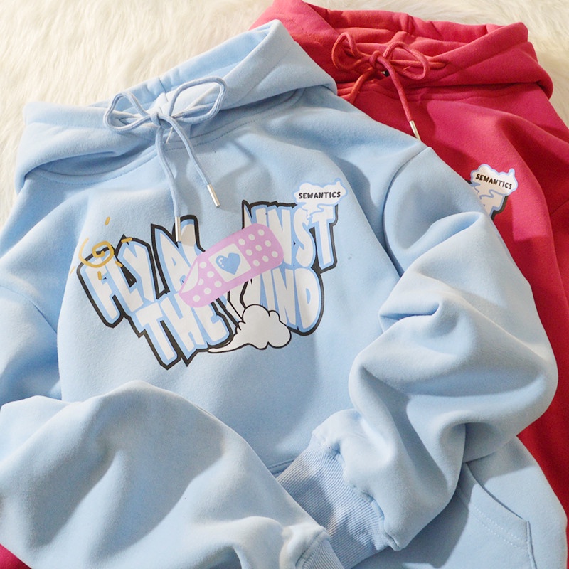 NRVP Áo hoodie tay dài dáng rộng phong cách Hàn Quốc thời trang dành cho nữ