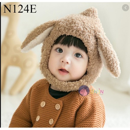 Mũ Len Tai Cừu Cute Ấm Áp Cho Bé, Nón Len Tai Cừu Cài Cúc Cho Bé Trai Bé Gái