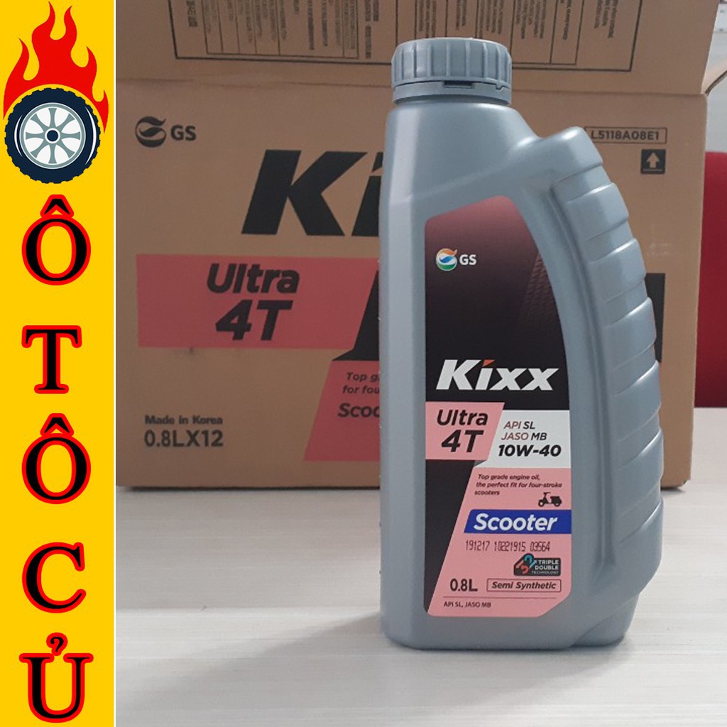 Nhớt xe máy dùng cho tay ga Kixx Ultra 4T 10w40 dòng bán tổng hợp nhập khẩu Hàn Quốc 0.8L
