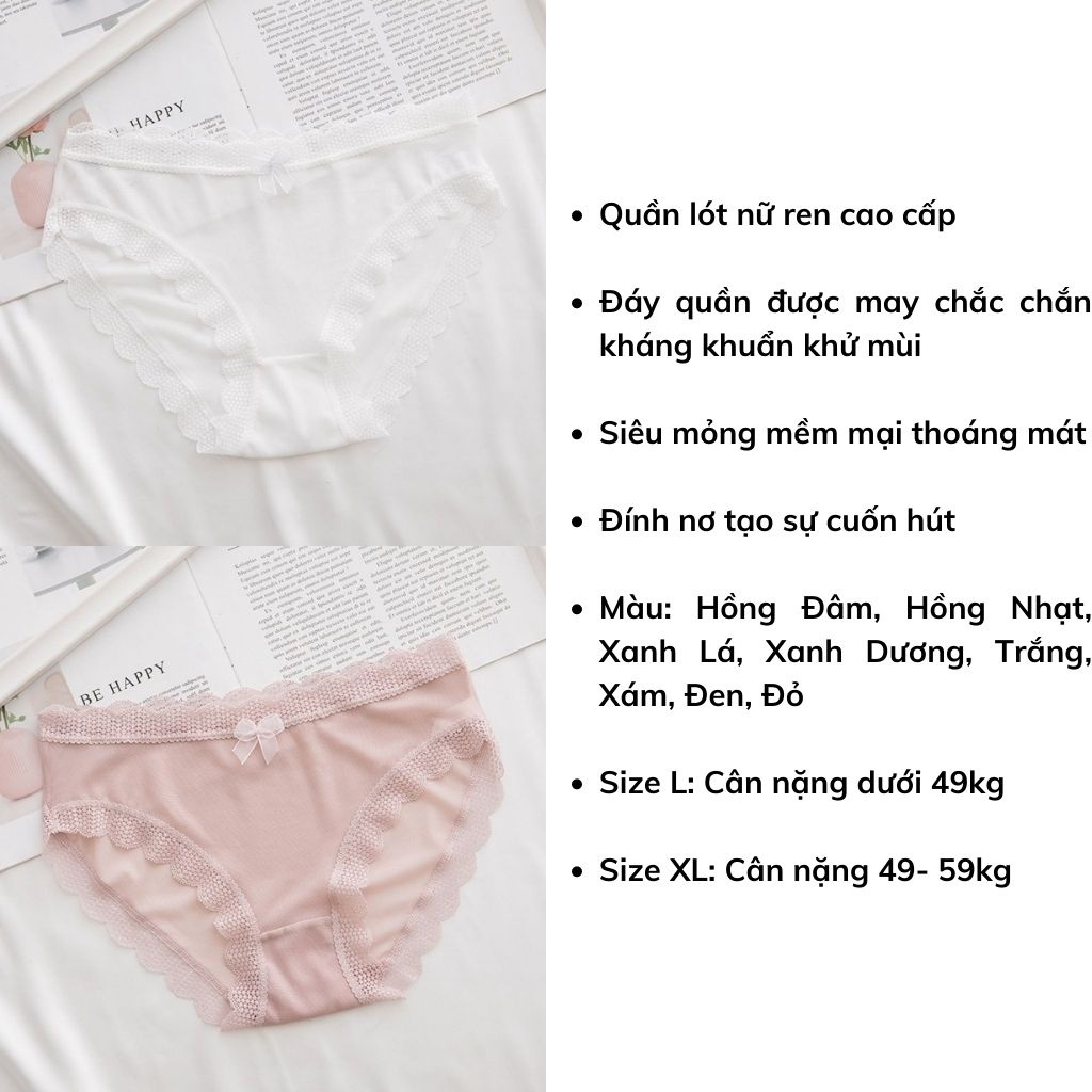 Quần lót nữ ren lưới xuyến thấu mềm mại thoáng mát sexy, Quần chíp nữ đính nơ gợi cảm LANIXA L115