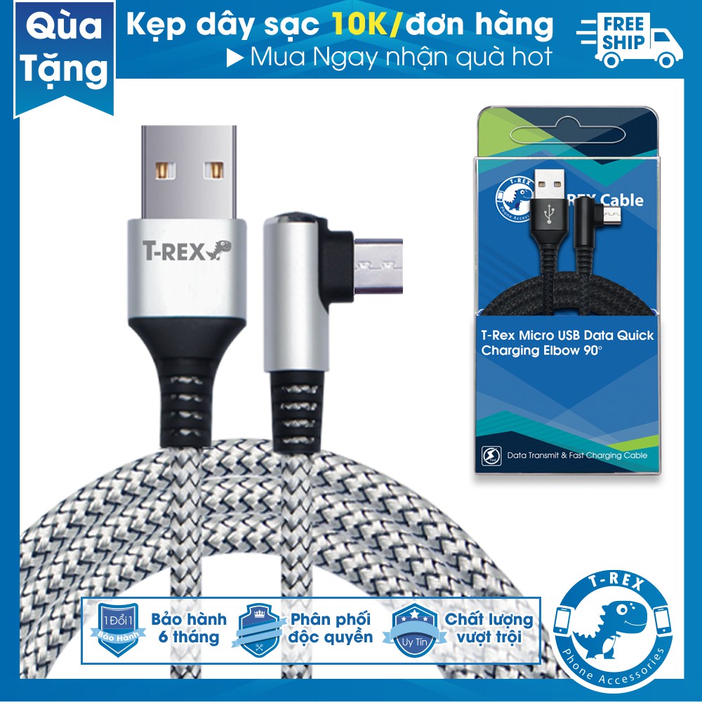 Dây Cáp Sạc Micro USB Chân Ngang Elbow 90° T-rex ( Dùng Cho Điện Thoại Samsung/Oppo/Xiaomi/Nokia )