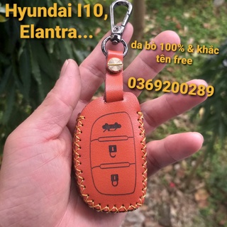 Bao da chìa khóa các đời xe Hyundai i10, Elantra, Tucsson... bằng da bò thật khâu tay thủ công miễn phí khắc tên, SĐT...