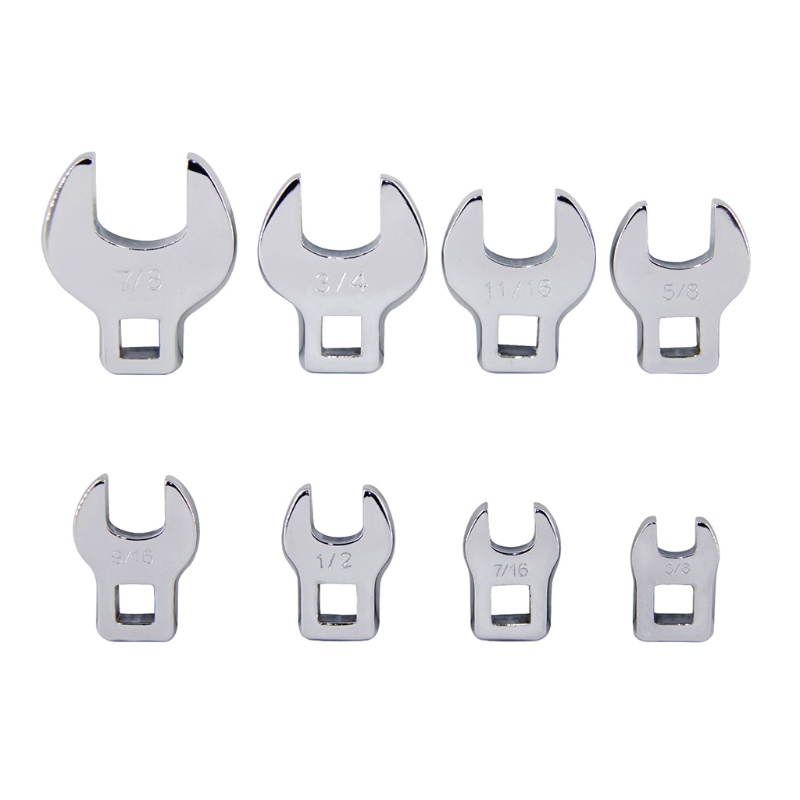 Pop 3 8 inch drive crowfoot wrench set thép carbon được đánh bóng với clip organizer 10mm 11mm 13mm 14mm 16mm 18mm 19mm 22mm