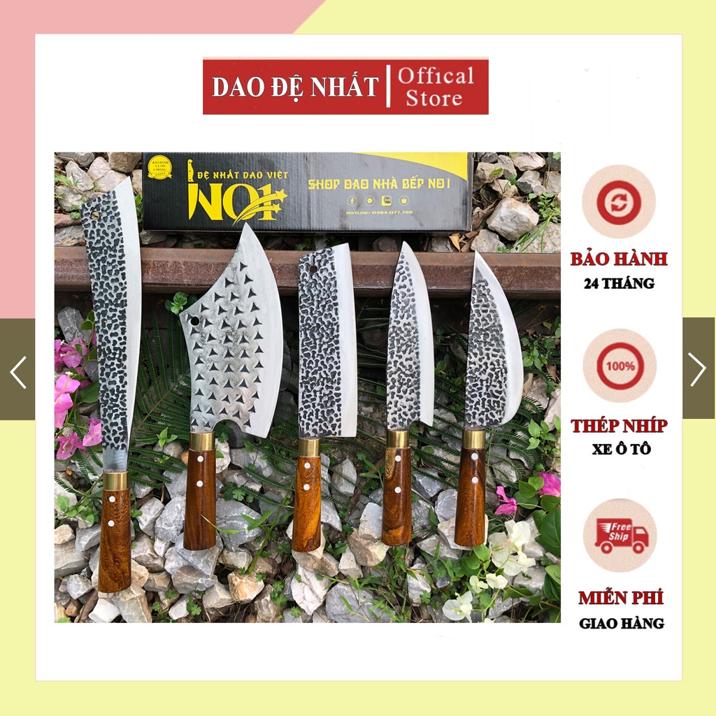 Dao bếp bộ 5 dao nhà bếp cao cấp làm 100% từ nhíp xe ô tô cán gỗ cẩm chỉ cực kì chắc chắn