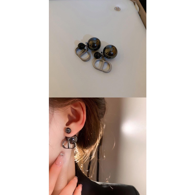 Bông Tai Mạ Bạc 925 Hình Chữ Cái Tiếng Anh Đính Ngọc Trai Đen Thời Trang Năm 2022