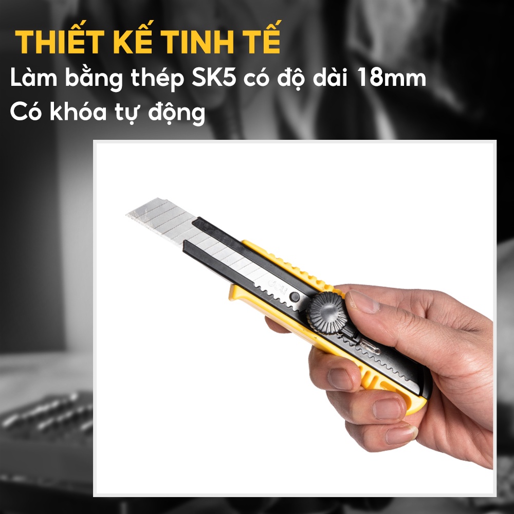 [Mã BMBAU50 giảm 50K đơn 150K] Dao Rọc Giấy Dài 18mm Deli Cao Cấp Có Khóa Bấm Tự Động DL003