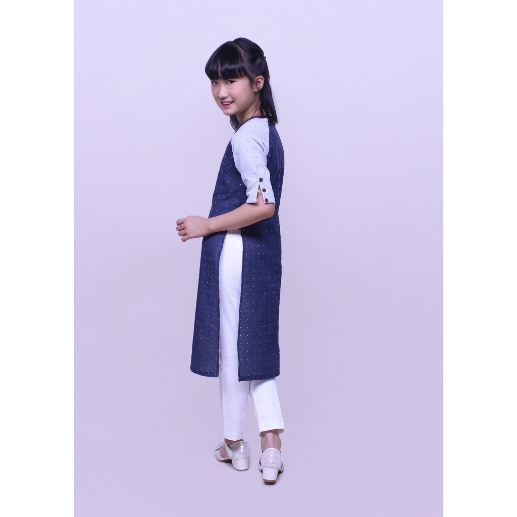 áo dài bé gái hcm linen phối xanh đen GAD001 - JADINY