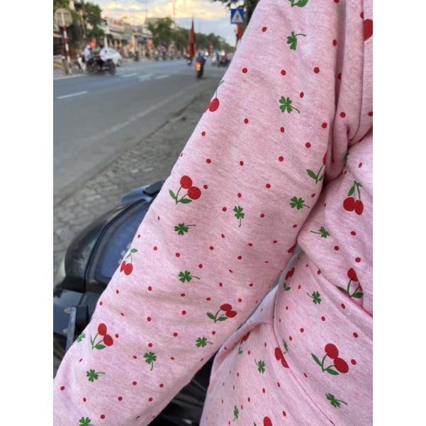 Bộ chống nắng rời thun 3 lớp mang được 2 mặt hồng cherry siêu dày