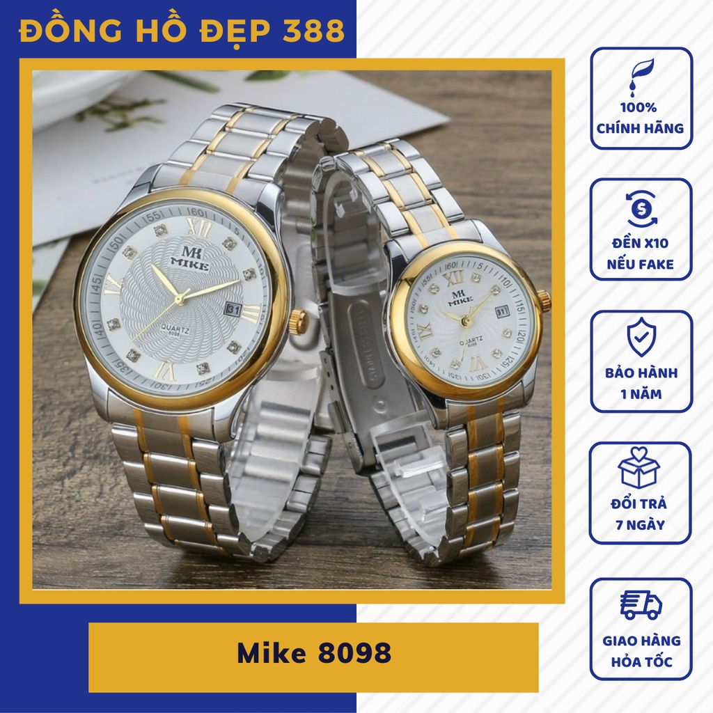 Đồng hồ nam nữ, đồng hồ cặp đôi chính hãng Mike 8098 mặt tròn, chống nước, bảo hành 12 tháng