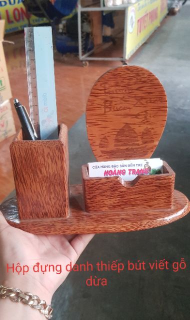 Hộp đựng danh thiếp bút viết để bàn gỗ dừa