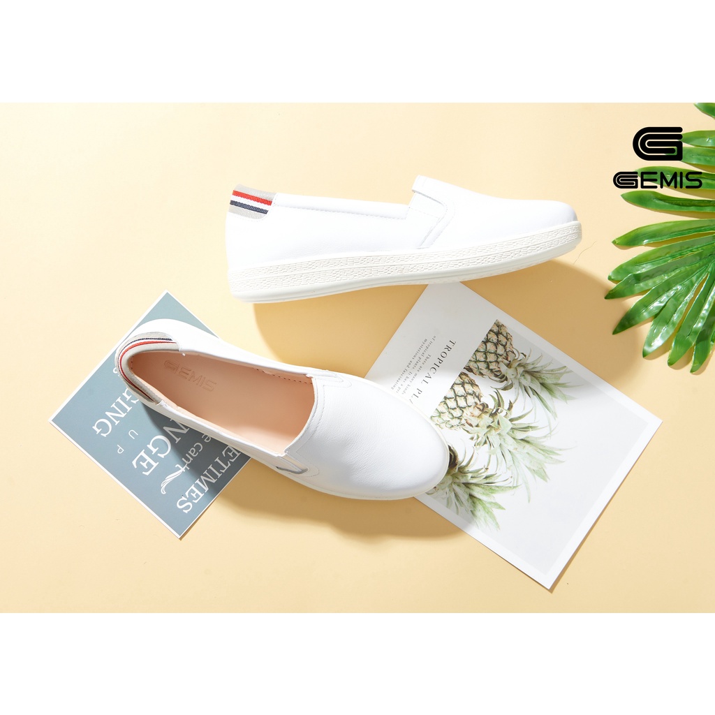 Giày slipon da bò 1cm GEMIS - GM00307 Đen/Trắng