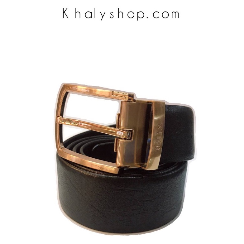 Dây nịt , dây thắt lưng thời trang da thật cao cấp Bally màu đen khóa cài lỗ vàng đồng cho nam [DNBALY02]