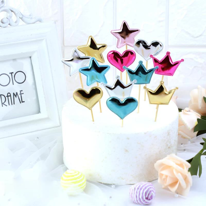 Set 5 Phụ Kiện Trang Trí Bánh Kem Bằng PU Giả Hình Ngôi Sao/Trái Tim/ Vương Miện Xinh Xắn