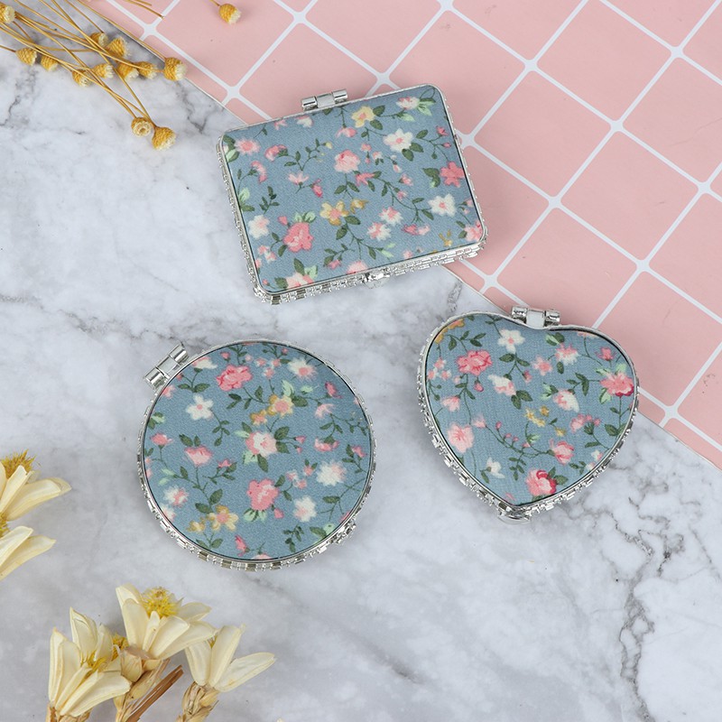 Hộp Đựng Mỹ Phẩm Hai Mặt Mini Họa Tiết Hoa Phong Cách Vintage