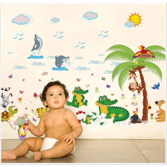 Decal trang trí bãi biễn của 2 Chú Cá Sấu ( Kèm Vido thật )