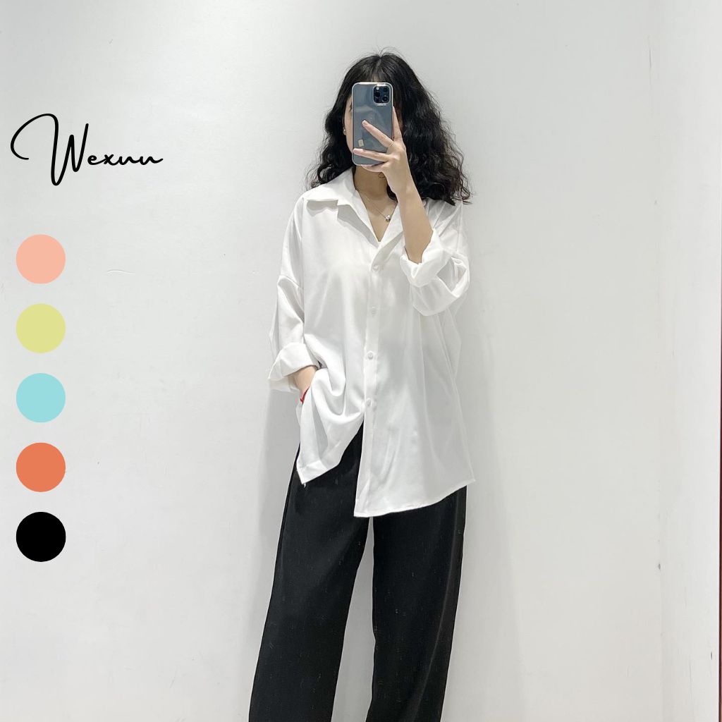 Áo sơ mi nữ form rộng Wexuu Design áo trắng nữ dáng suông trơn bassic chất Lụa hàn mềm siêu mát -SP36