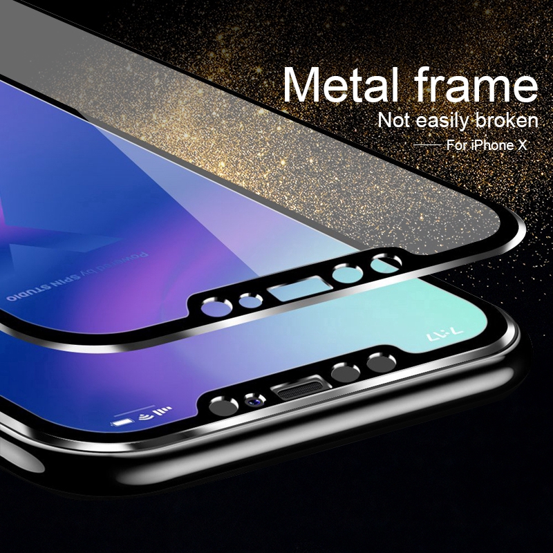 Kính cường lực viền nhôm độ cứng 9H cho Iphone Xs Max Xr 6/6s 7/8 Plus Iphone 11 Pro Max