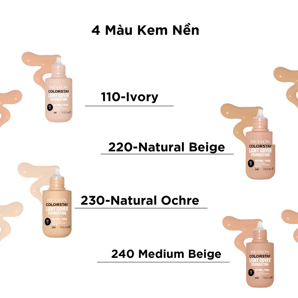 [COMBO] Kem nền lâu phai 12h Revlon Colorstay Light Cover™ Foundation SPF 34 30ml và Cọ trang điểm Powder Brush