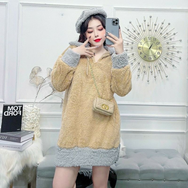 Đầm suông lông cao cấp, set váy lông mềm mịn kèm mũ Mã V01 hàng New Duzu Store