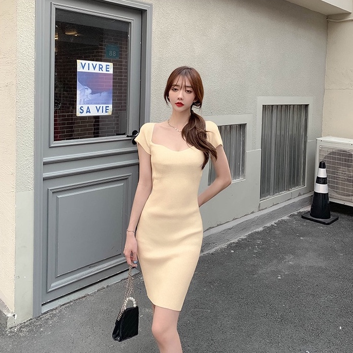 Đầm body sexy nữ hở lưng cổ vuông trắng đen be mặc nhà LOKISO VD03 | BigBuy360 - bigbuy360.vn