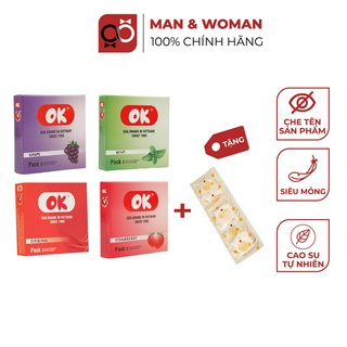 Bao cao su Ok Hương Dâu Tây - Bạc Hà - Nho - Không Mùi Hộp 3 cái CON018