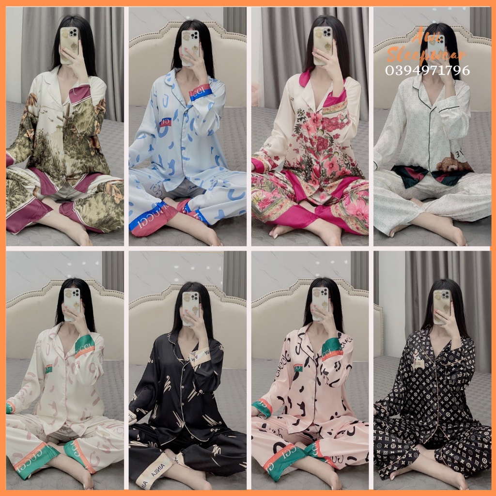 Bộ Pyjama Dài Tay Lụa Latin Sam Luxury Nhiều Hoạ Tiết Xinh Xắn - Awi Sleepwear