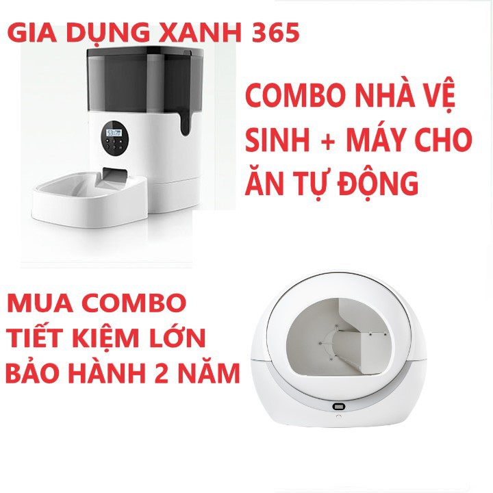 Nhà vệ sinh tự động cho mèo + máy cho mèo ăn tự động, máy dọn phân cho mèo tự động tiết kiệm chi phí