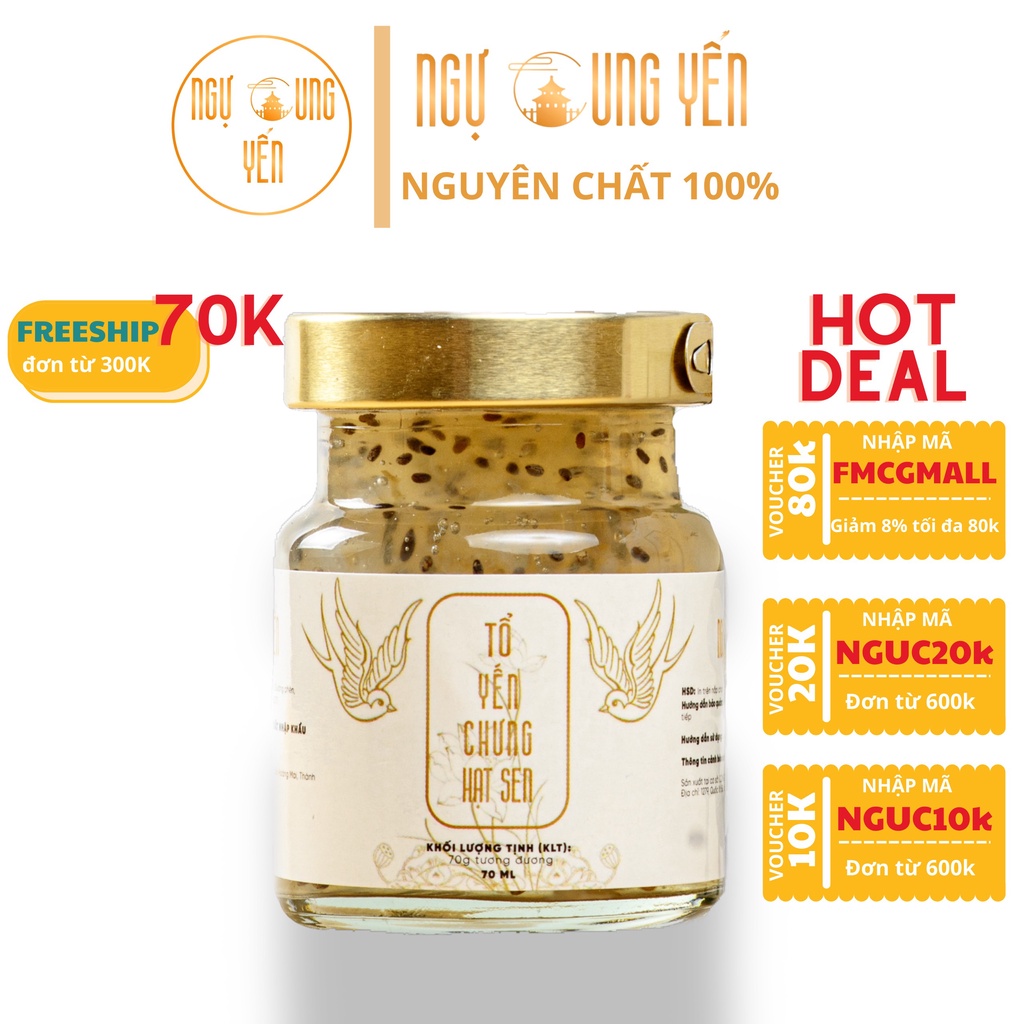 [Ngự Cung Yến] Tổ Yến Sào Chưng Sẵn Nguyên Chất Ngự Cung Yến - hộp 70ml - Hộp giấy