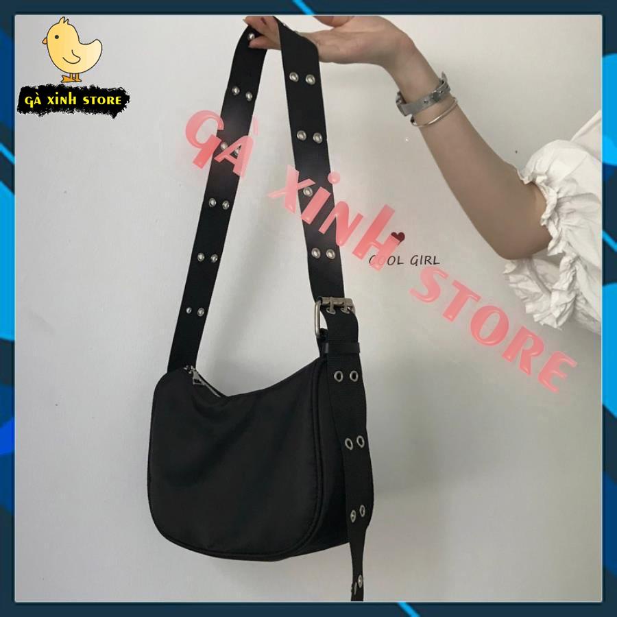 Túi Tote nữ mini đeo chéo vải dù cao cấp kết dây đeo khoen lỗ