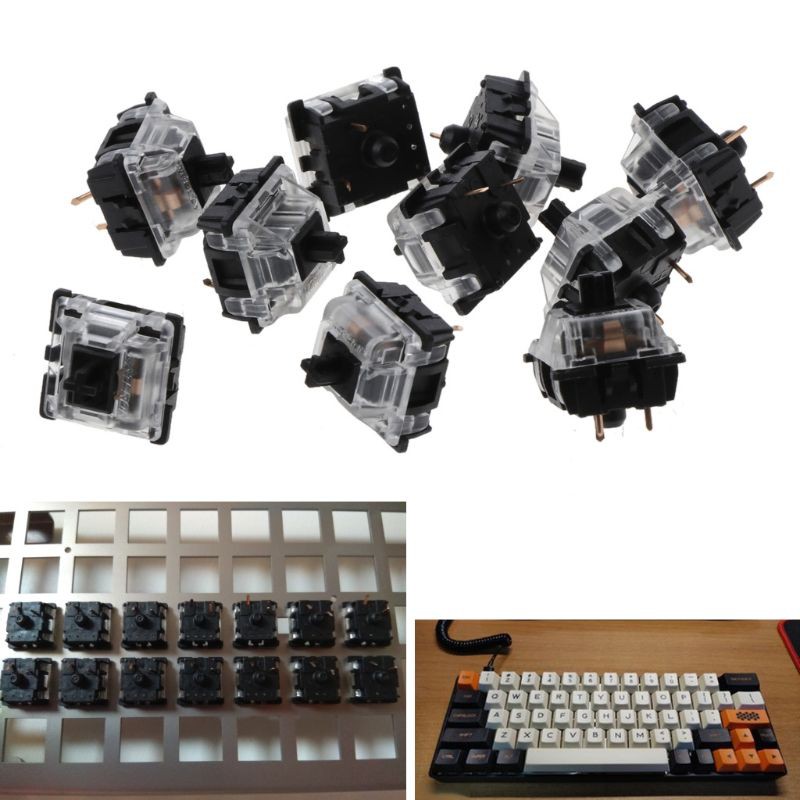 VIVI 10Pcs Mechanical Keyboard Gateron MX 3 Pin Black Switch Transparent Case