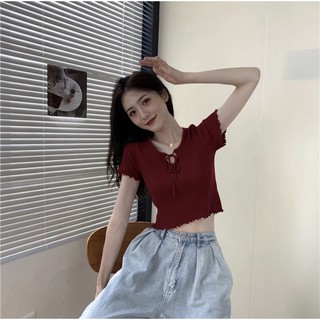 Áo thun gân khoét ngực cột nơ