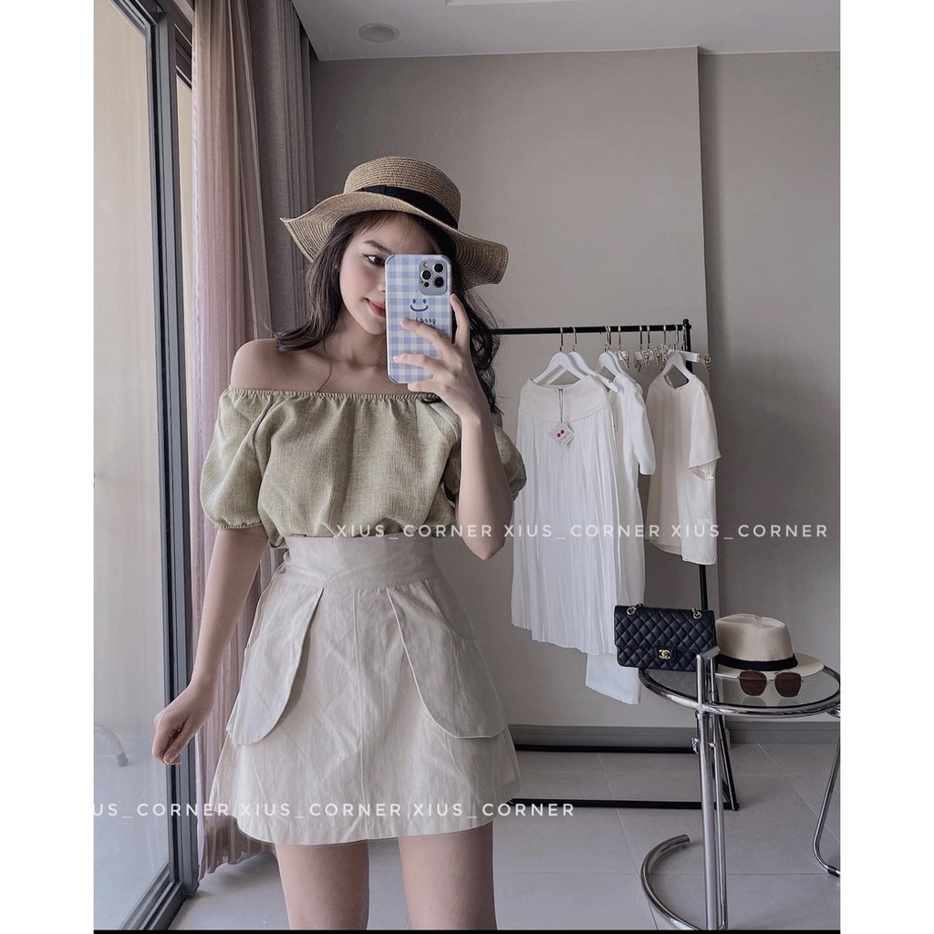 Set áo linen xước mix chân váy kaki dày dặn S68 | BigBuy360 - bigbuy360.vn