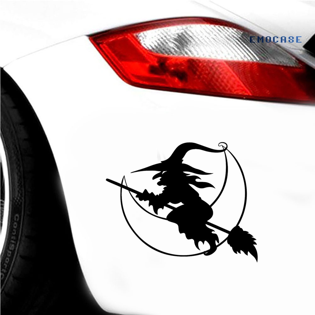 Miếng Dán Trang Trí Xe Hơi Họa Tiết Phù Thủy Và Chổi Halloween Độc Đáo