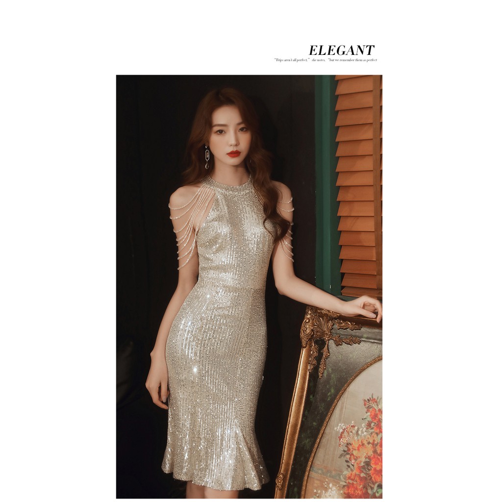 ĐỦ BIGSIZE Váy đầm dự tiệc dạ hội dáng ôm body dài đuôi cá chấm gót kim sa lấp lánh hotgirl sexy sequin xs s m l xl xxl